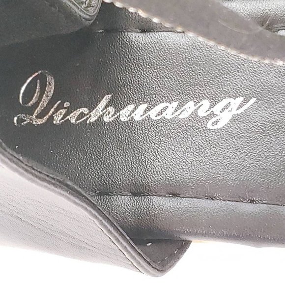 Lichuang Womens T-Strap Thong Sandals Black Back Zip Rhinestone Flat Heel EU 38 - Picture 9 of 10